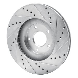 Nissan Murano Brake Rotor (1) - Front Left - R1 Concepts - Drilled & Slotted - Silver - `03-`05